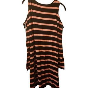 Justice Cold Shoulder Dress Girls 14/16 Plus Long Sleeve Striped Black Pink
